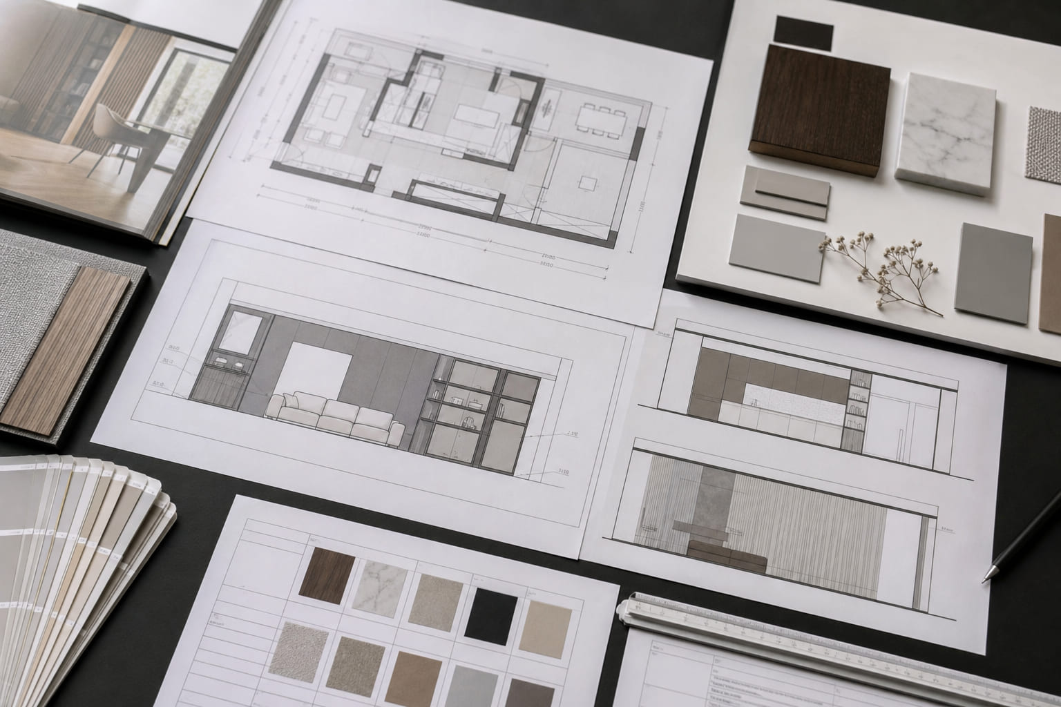 Interior design technical drawings and specification documents