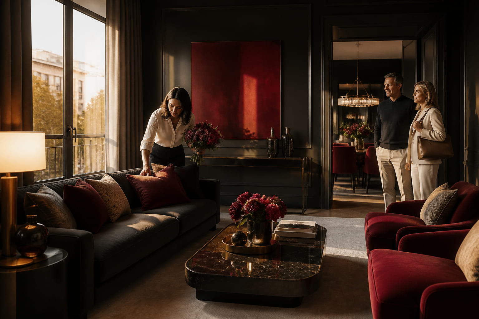 Final styling of a completed luxury interior space