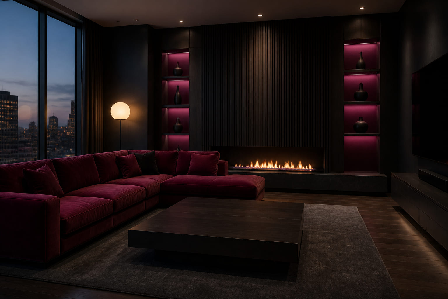 Luxury interior living room with crimson accents
