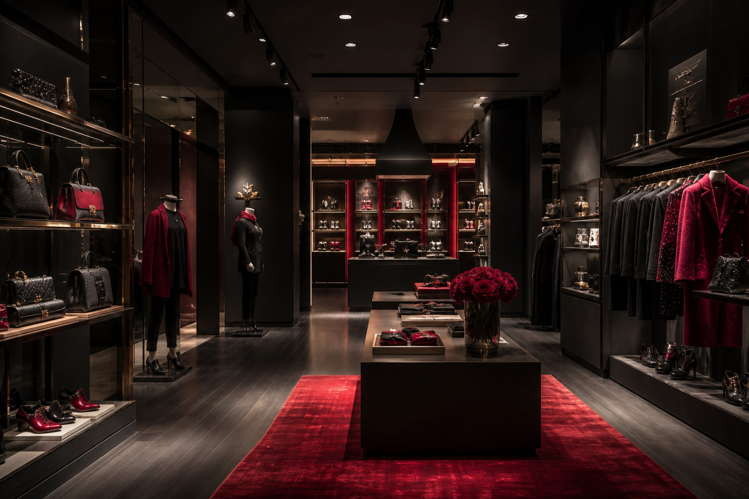 Luxury retail boutique interior with curated product displays